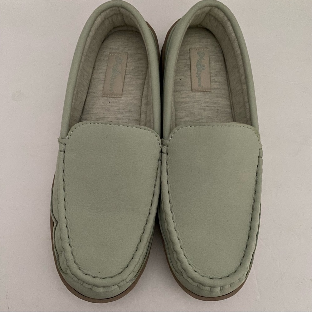 Woman's My Pillow My Slippers 9 Mint Green Moccasins Leather Indoor Outdoor NEW